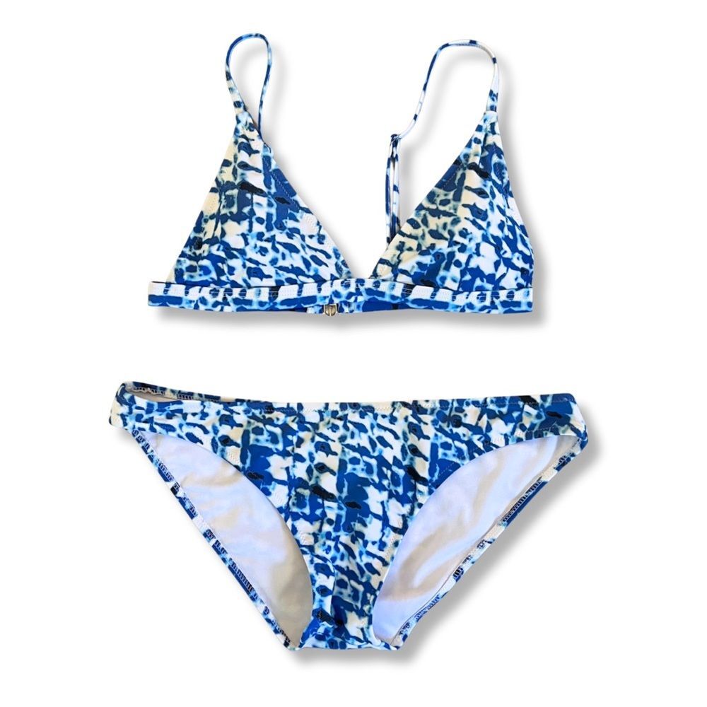 Cupshe Bikini Two Piece Swimsuit Blue White Tie Dye M